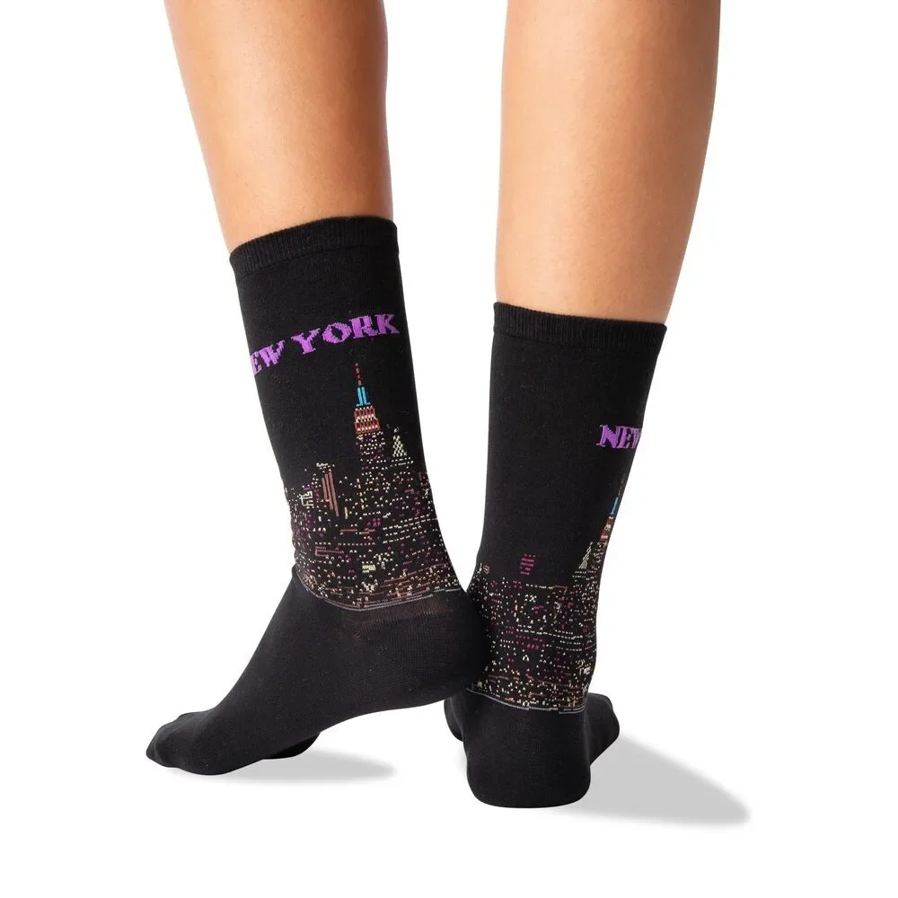 Hot Sox Women's Fun USA Travel & Cities Crew Socks-1 Pair Pack-Cool & Artistic
